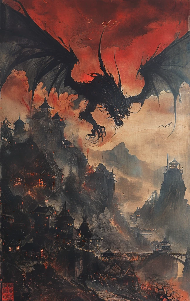 On a bright red campus"YES"Character、Draw a demonic creature with a strong, bloody face and bloody head, A huge dragon,There are a pair of huge dragon wings growing on their backs,Gigantic body,Huge tail with bone spurs,Science fiction horror art, sci-fi horror artwork, inspired by Aleksi Briclot, Fangs of the slaughter, horror fantasy art, Alexis Bricklot(Alexis Bricklot), horror concept art, veneno, Fantasy and horror art, Detailed illustration of 4K horror, demonic creature, dark fantasy horror art
