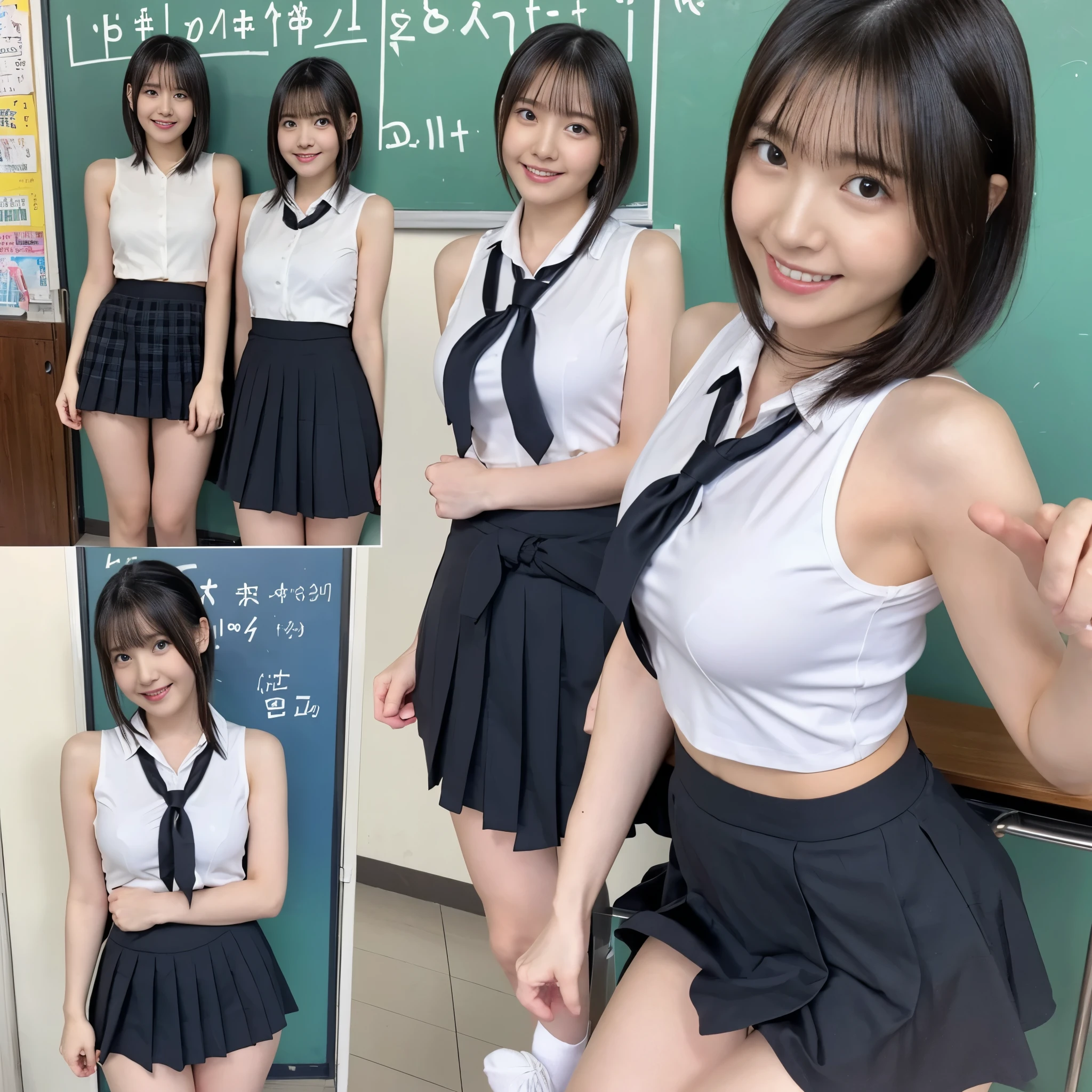 (from below:1.4)、(high school girl、Checked micro mini skirt、Sleeveless、tie、Ass、Black Hair、Big Ass、School classroom、White panties)、Extremely sexy、smile、Professional Lighting、Small waist、Beautiful adult woman、Captivating thighs、Very large breasts、Cleavage、Are standing