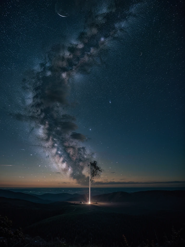 The movement of the moon in a moonlit night with the Milky Way galaxy