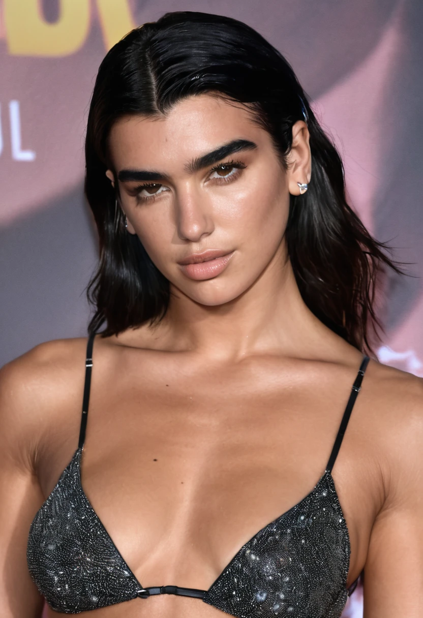  high quality  Erotic   paparazzi photo ,  (gorgeous celebrity , woman, DuaLipa, dua lipa, duxlipa, female, singer, cute, vacation  side background , wet atmospheric , random click, random move photograph  , photorealistic , celebrity , woman ) shiny breast ,shiny sweaty skin , sexualized move, erotic angles, celebrity erotic photograph  , shiny sweaty skin, hollywood actress , fleshy muscular woman  , ( perfect body parts, correct anatomy  ,natural lights, depth of field, detailed face , insanely detailed skin texture, hyper detailed features )