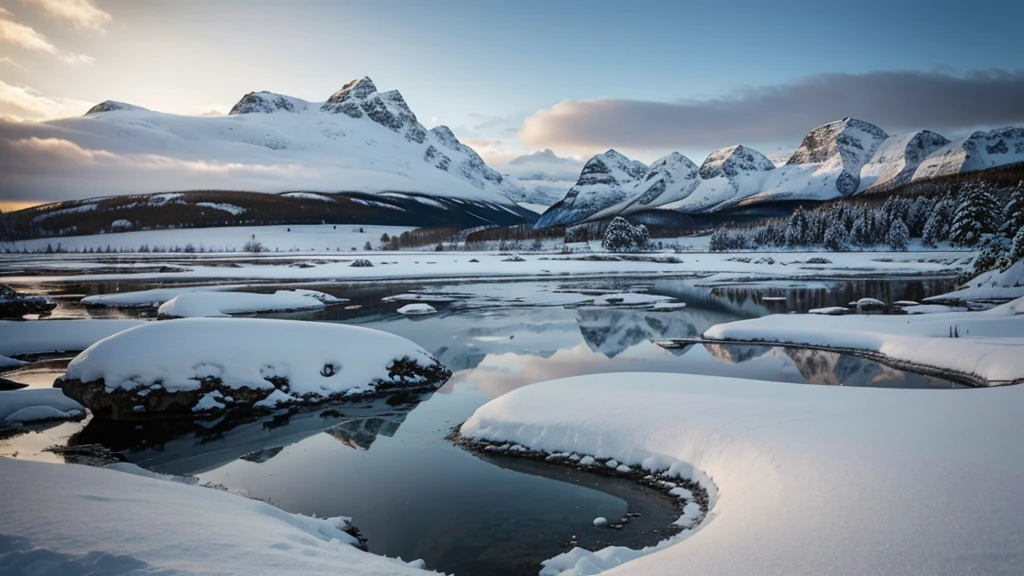 Viking landscape, Nordic countries, snow. Visually relaxing image