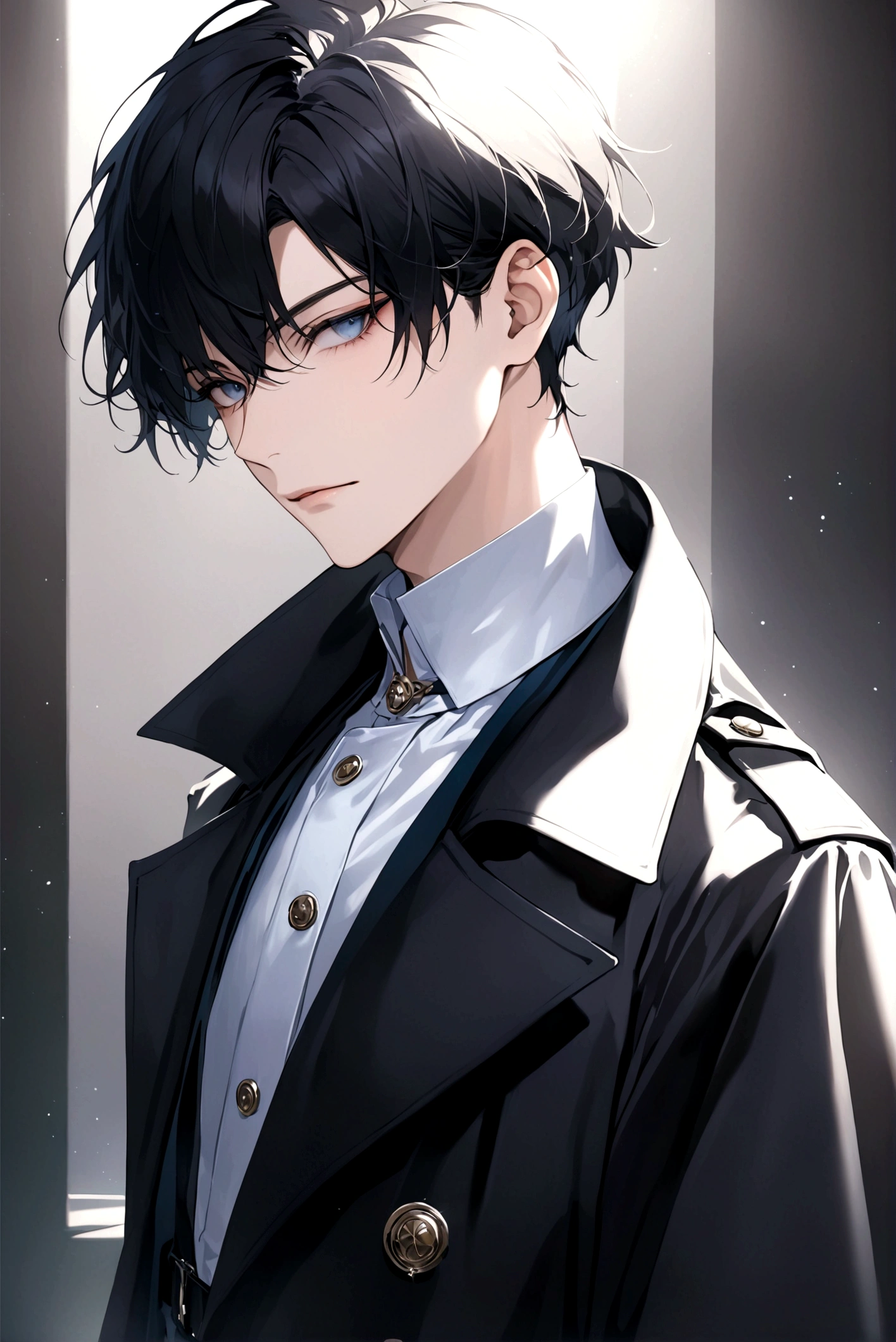 Exquisite facial features,Young male,Black trench coat