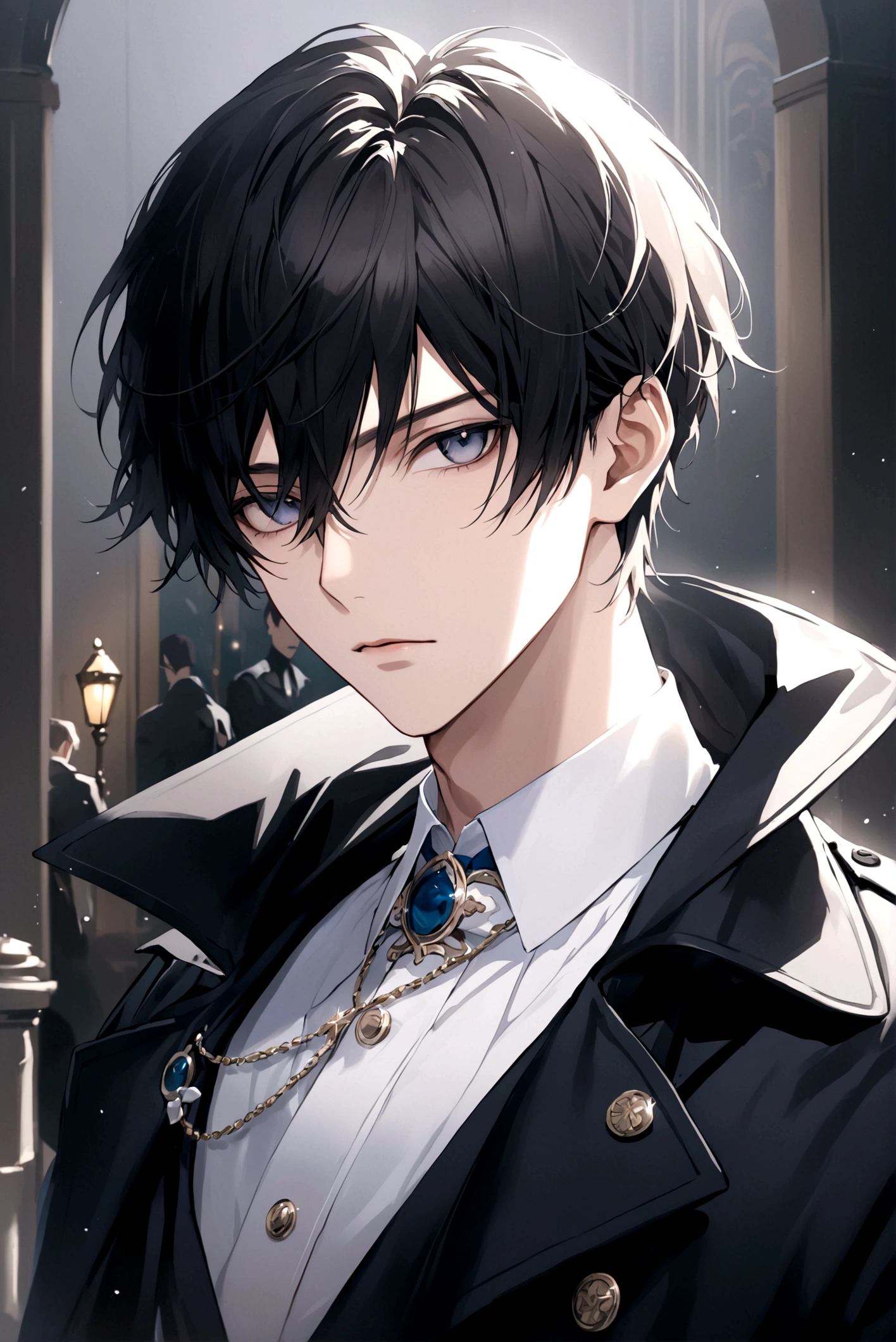 Exquisite facial features,Young male，Black trench coat
