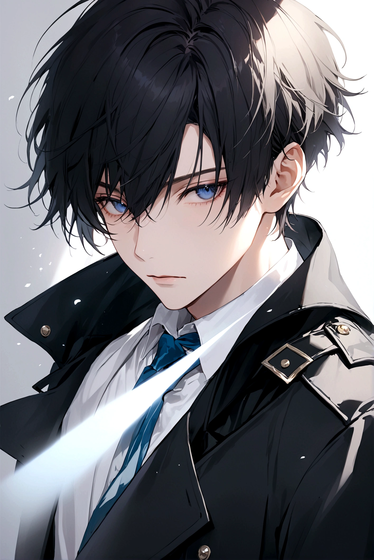 Exquisite facial features,Young male，Black trench coat