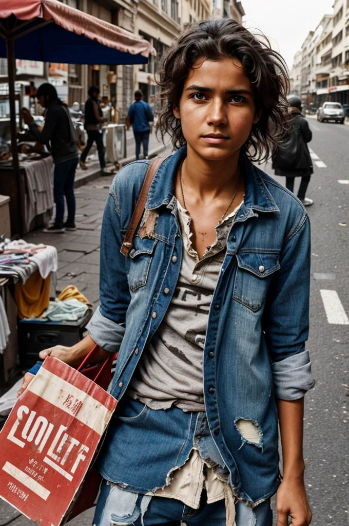 beggar front face in torn dirty cloths