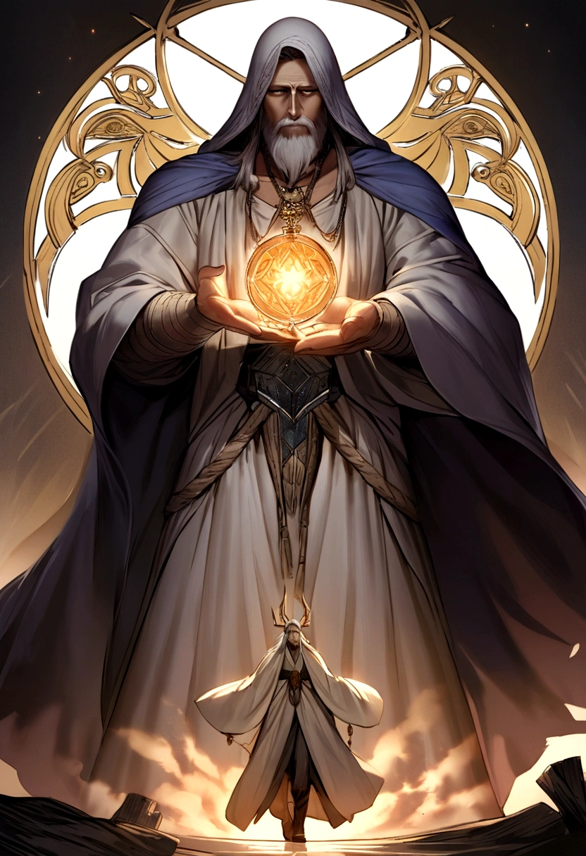 Odin, the All-Father of Norse mythology, appears as a figure of wisdom and power wrapped in ancient, weathered robes that hint at his timeless existence. His presence commands respect, with one eye covered by a patch, the other a piercing blue that seems to see into the depths of one's soul. His long, grey beard flows with the wisdom of millennia, intertwined with runes of ancient knowledge.
Around his neck hangs the sacred pendant of Mimir's Well, symbolizing his sacrifice for wisdom and knowledge. In his hand, he carries Gungnir, the spear forged by dwarven smiths, its tip always true in battle and in the weaving of fate. Odin's form is framed by a cloak of raven feathers that shimmer with an iridescent hue, embodying his connection to thought and memory.
He stands tall upon the roots of Yggdrasil, the World Tree, his presence a reminder of the endless pursuit of knowledge and the sacrifices made for the betterment of the cosmos. Odin's demeanor is both solemn and contemplative, a ruler of gods who embodies the complexity of leadership, sacrifice, and the relentless pursuit of wisdom.