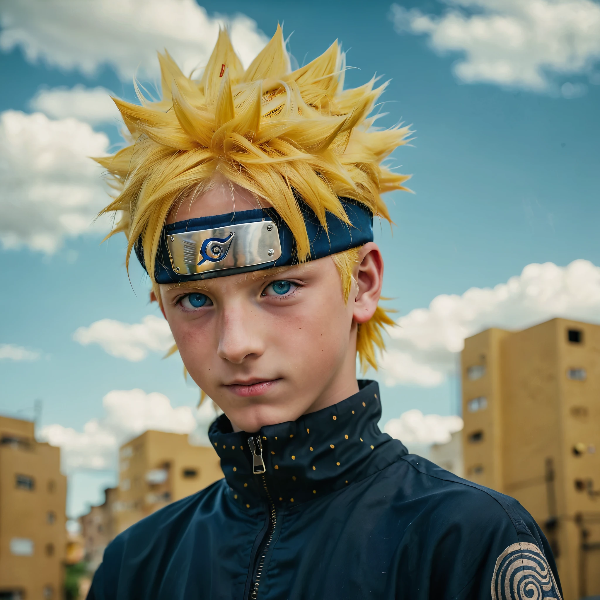 Portrait of a boy with yellow hair and blue eyes posing for a picture, naruto uzumaki, (highly detailed face:1.4) (smile:0.7) (background inside dark, moody, private study:1.3) POV, by lee jeffries, nikon d850, film stock photograph ,4 kodak portra 400 ,camera f1.6 lens ,rich colors ,hyper realistic ,lifelike texture, dramatic lighting , cinestill 800