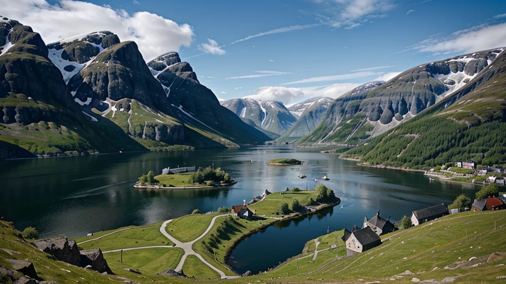 Viking landscape, medieval, norwegian fjords, Visually relaxing image