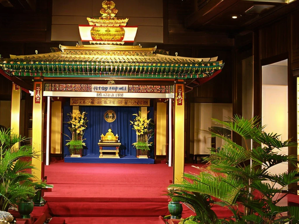 (( high quality)) (( realistic photo)) Worship hall , Korean traditional, Korean Buddhism Worship Hall, tradition, decorative plants , ancient, ( best quality)) ((realistic))