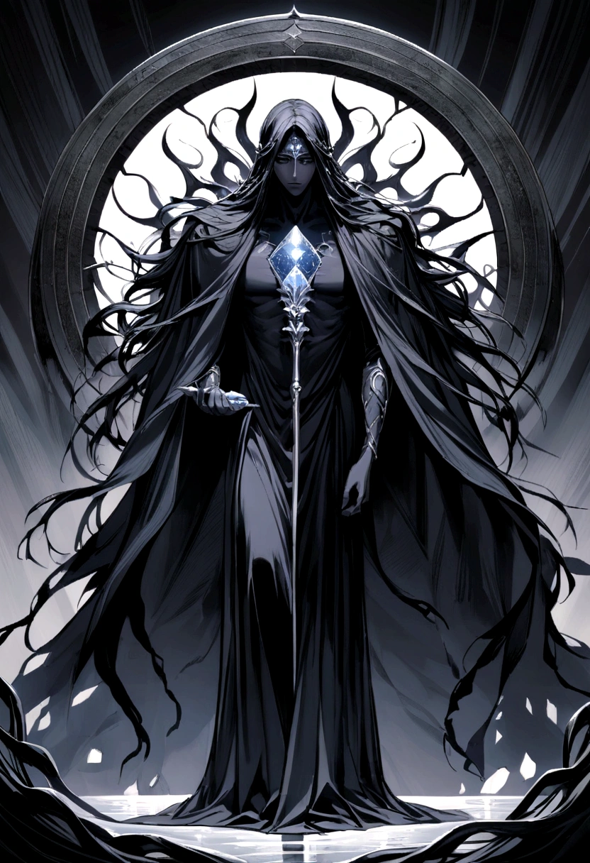 Hades, the enigmatic ruler of the Underworld in Greek mythology, appears as a figure of dark and brooding majesty. Clad in robes of deepest black, adorned with shimmering threads of silver that resemble the starry night sky, he commands a presence that is both feared and respected. His piercing eyes, the color of obsidian, gleam with an otherworldly wisdom and a profound understanding of the mysteries of life and death.
Around his shoulders hangs a mantle woven with shadows, symbolizing his dominion over the realm of the dead and the unseen. Hades' hair, as dark as the abyss itself, falls in tresses around his face, framing features that are both stern and contemplative. His posture is regal and composed, reflecting the solemn responsibility of his role as the guardian of souls.
In one hand, he holds a scepter forged from ebony and adorned with a gleaming gemstone, representing his authority over the spirits of the departed. The air around him is cool and still, carrying with it an aura of quiet power and eternal vigilance. Hades' presence evokes both fear and reverence, embodying the inevitability of death and the enduring cycle of life in Greek mythology