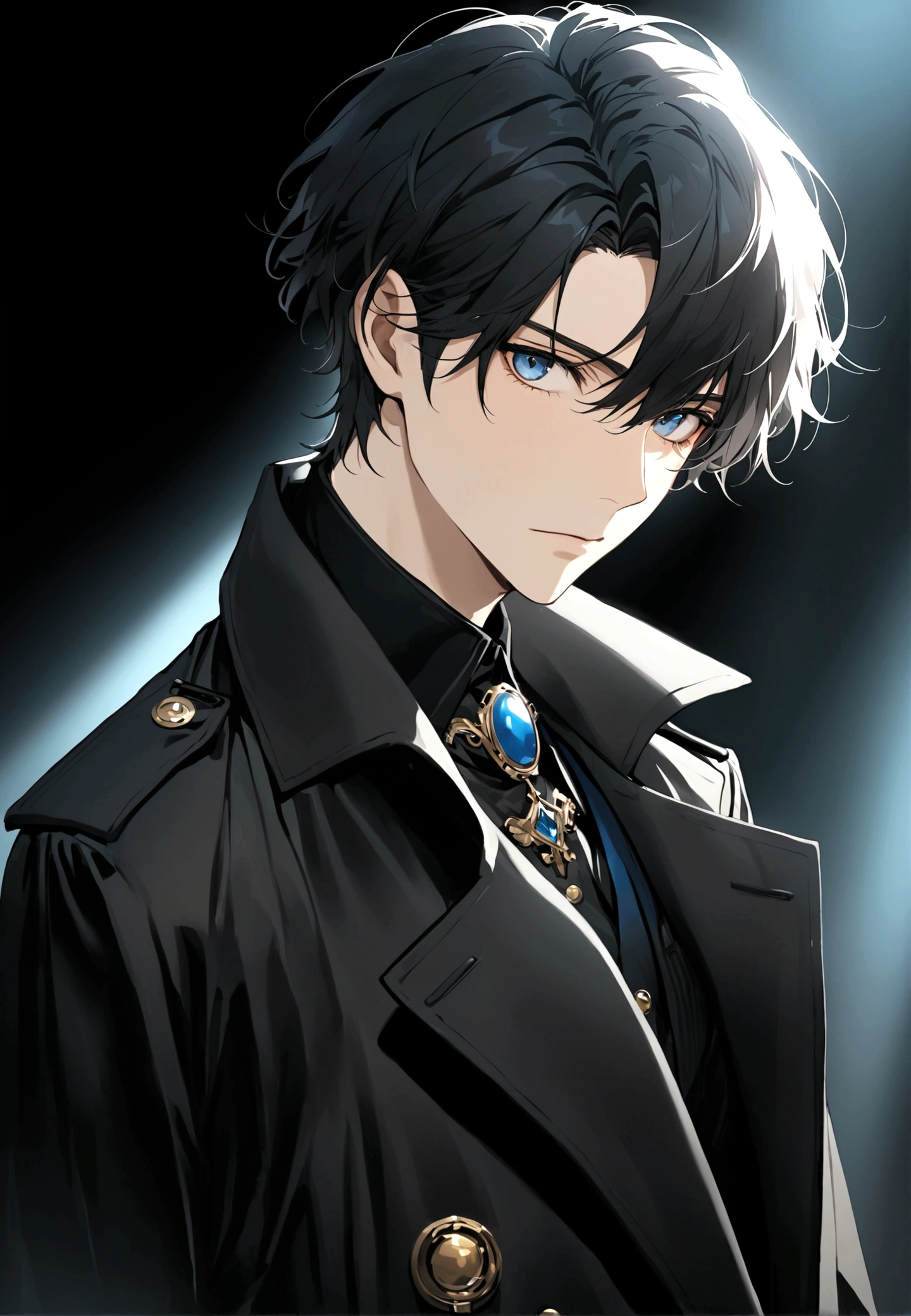 Exquisite facial features,Young male,Black trench coat