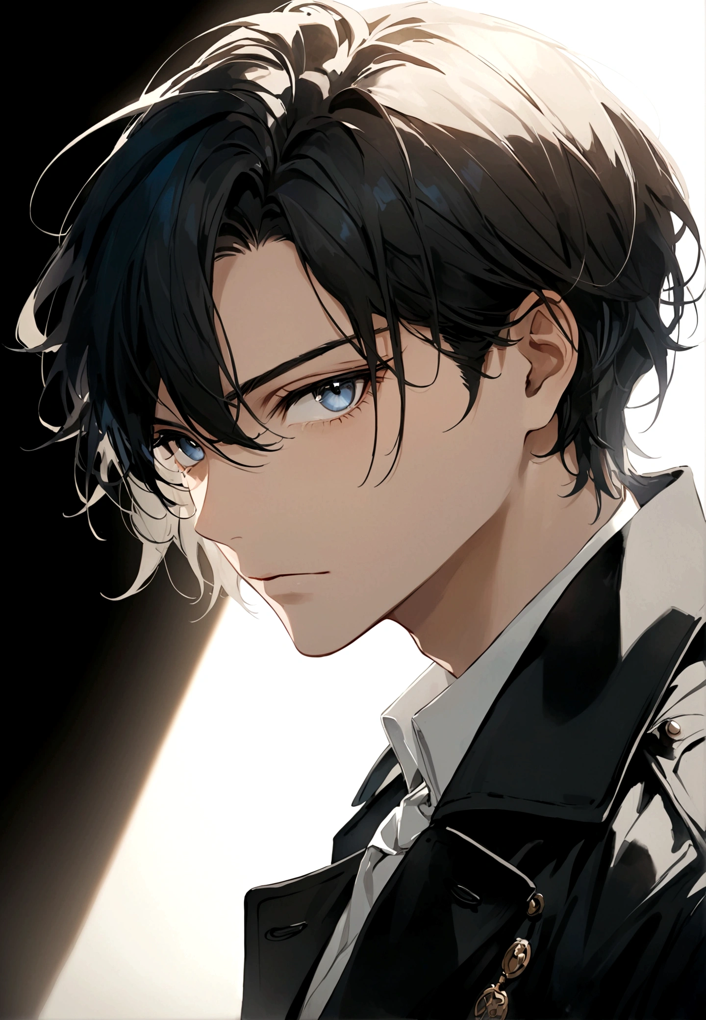 Exquisite facial features,Young male,Black trench coat