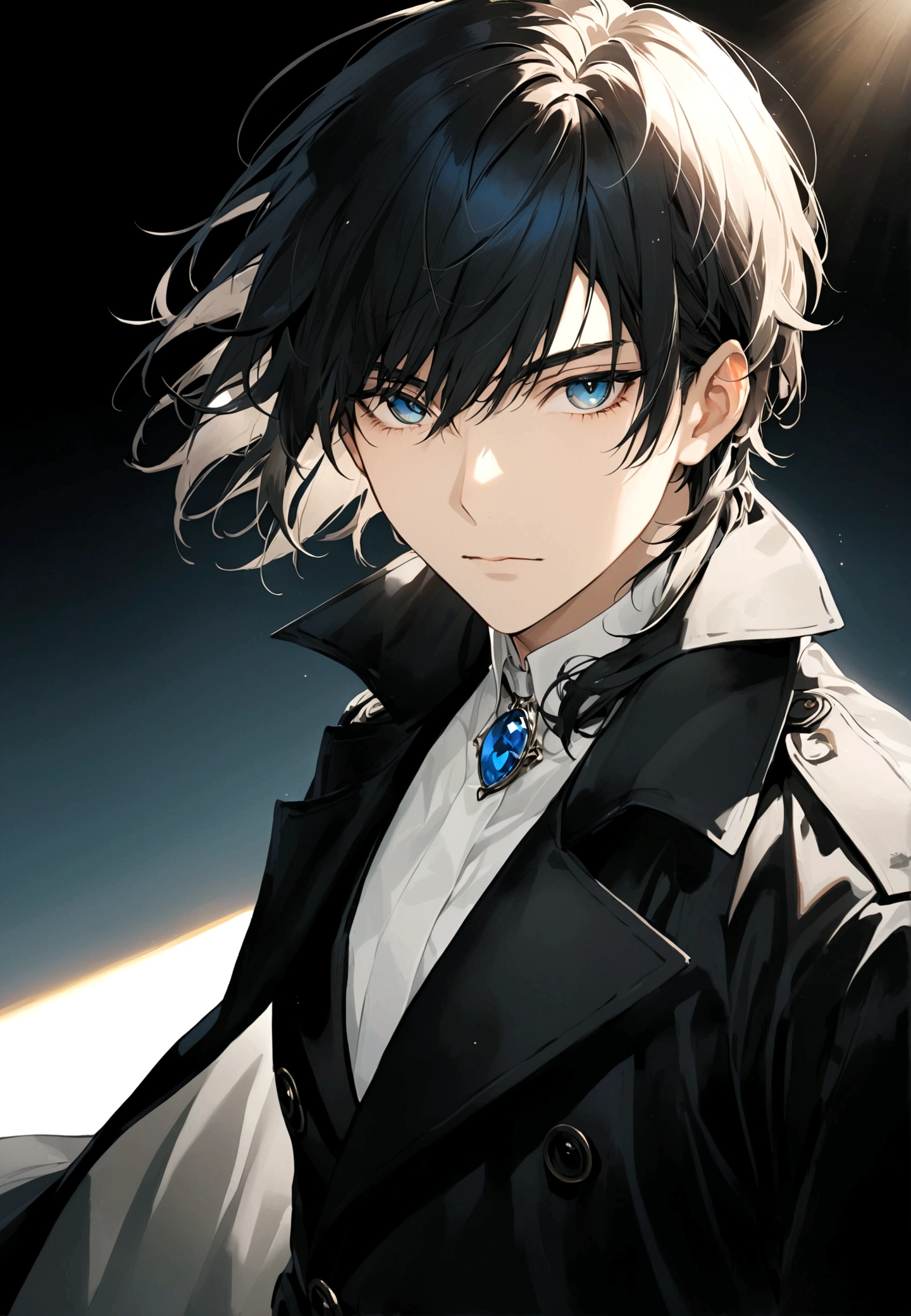 Exquisite facial features,Young male，Black trench coat