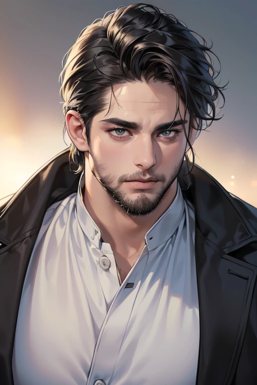 (best quality,4k,8k,highres,masterpiece:1.2),ultra-detailed,(realistic,photorealistic,photo-realistic:1.37),30 year old man,3 day beard,handsome anime,portraits,strong,masculine,dark hair,sharp jawline,mesmerizing eyes,perfectly styled hair,cool anime outfit,confident expression,vibrant colors,dynamic lighting