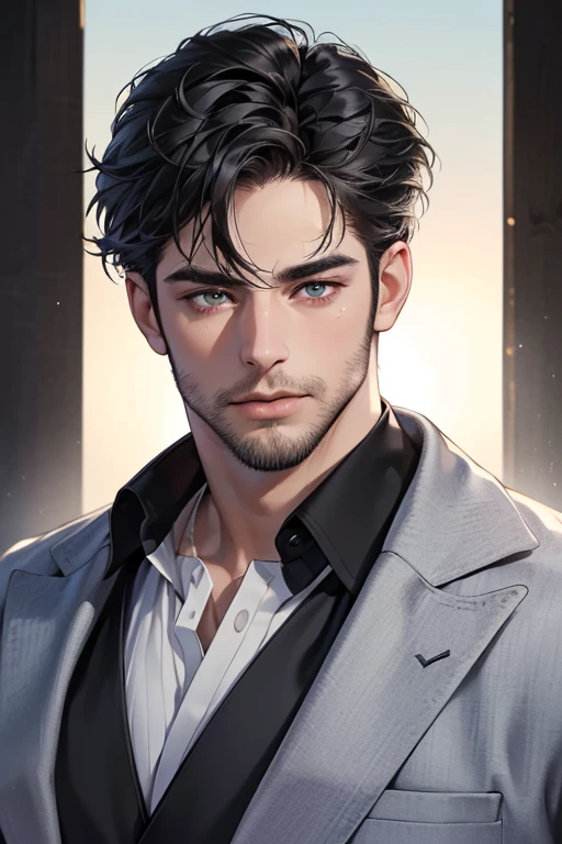 (best quality,4k,8k,highres,masterpiece:1.2),ultra-detailed,(realistic,photorealistic,photo-realistic:1.37),30 year old man,3 day beard,handsome anime,portraits,strong,masculine,dark hair,sharp jawline,mesmerizing eyes,perfectly styled hair,cool anime outfit,confident expression,vibrant colors,dynamic lighting