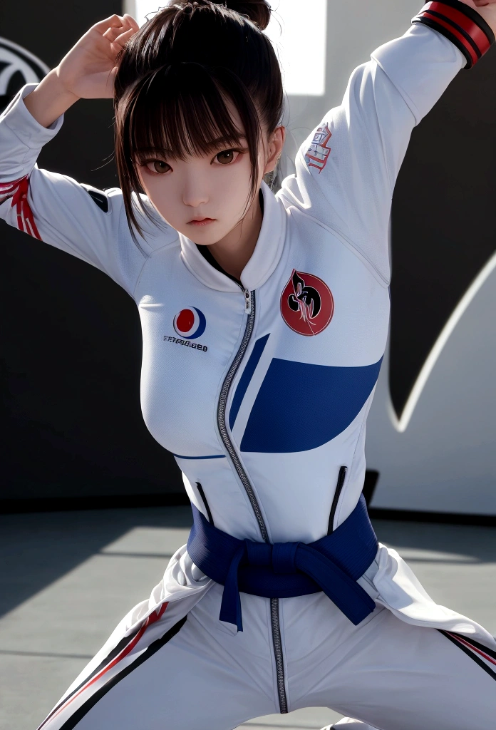 character with ITF-themed taekwondo suit