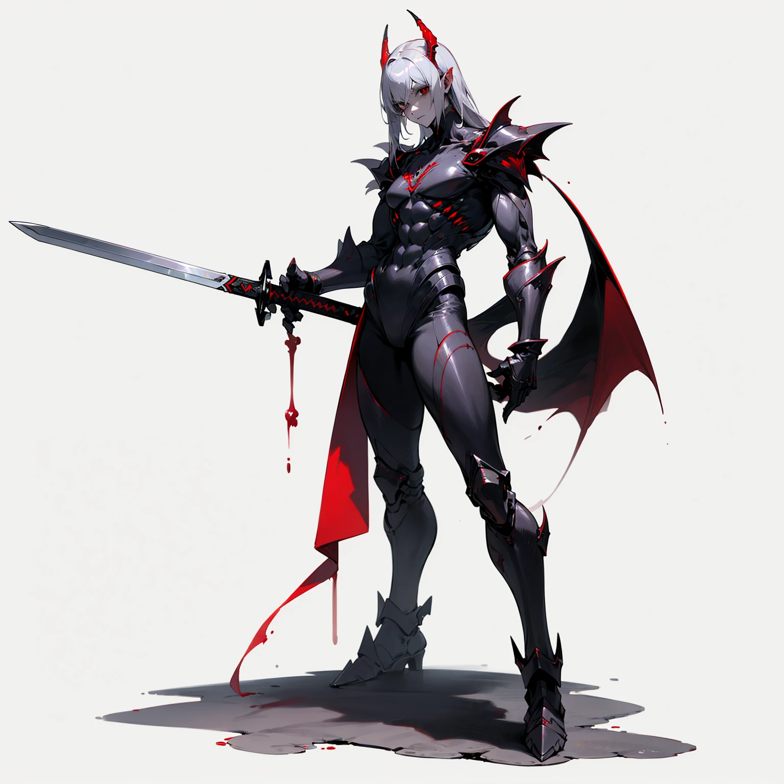 (Random Evolution, alien mixed Vampire), silver armor body, (carrying a long sword), full body version, (silver hands), full red colour skins, (black eyes, his eyes are blind), (Grassroots), no background