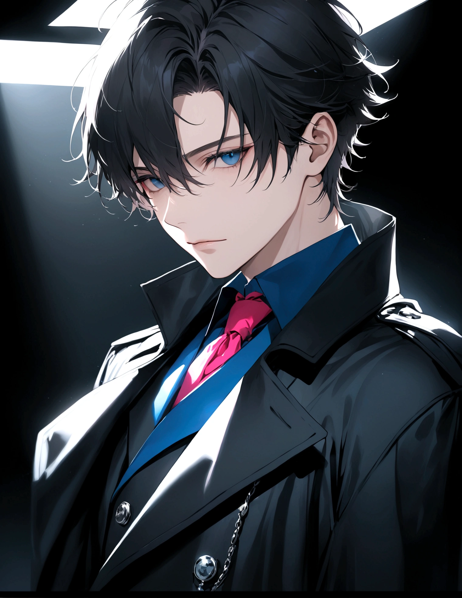 Exquisite facial features,Young male，Black trench coat