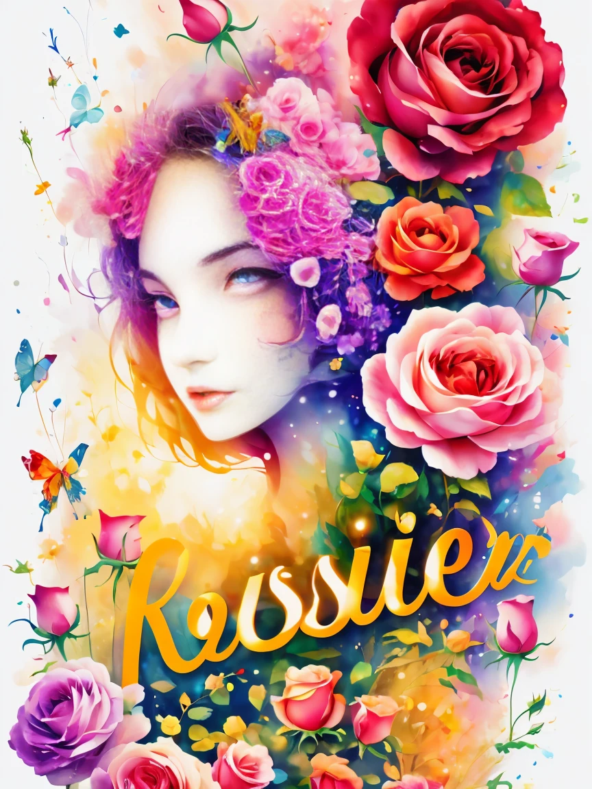 Logo text symbol representing the word "Rose Girl", Creative font design, Font, Rose, Draw letters with Rose, Dynamic, colorful, level, (best quality, masterpiece, Representative Works, official art, professional, Ultra high detail, 8K:1.3)