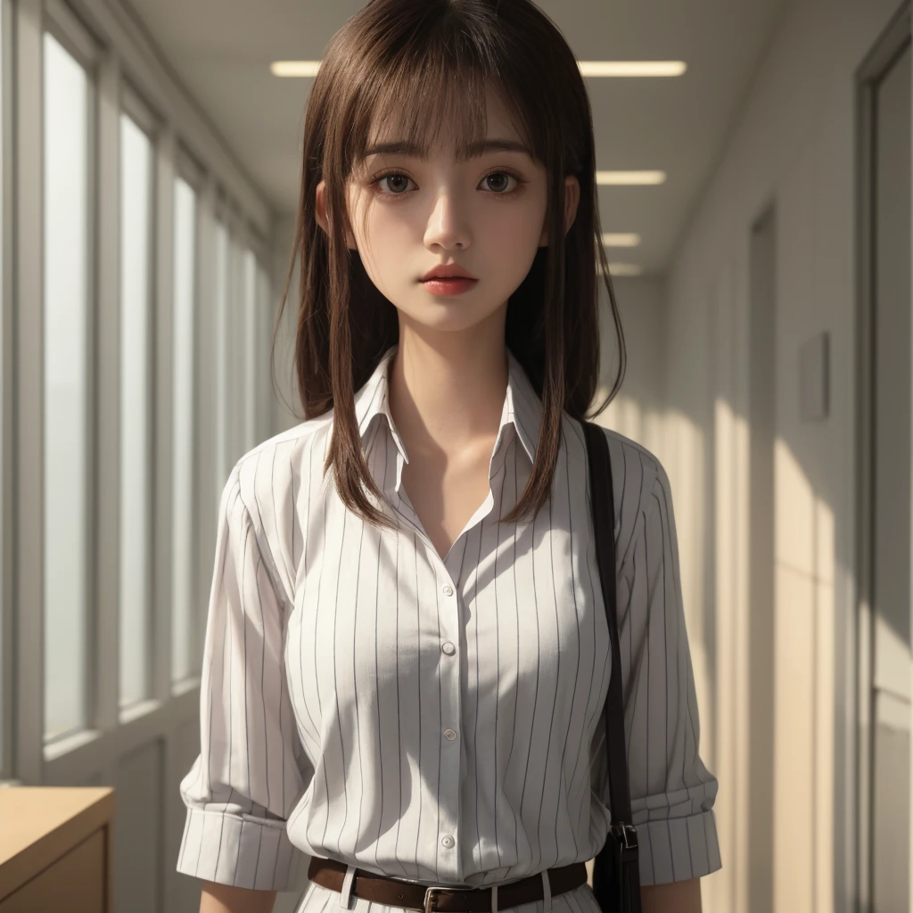 girl, beauty, high quality, slender, upper body, short hair, white shirt