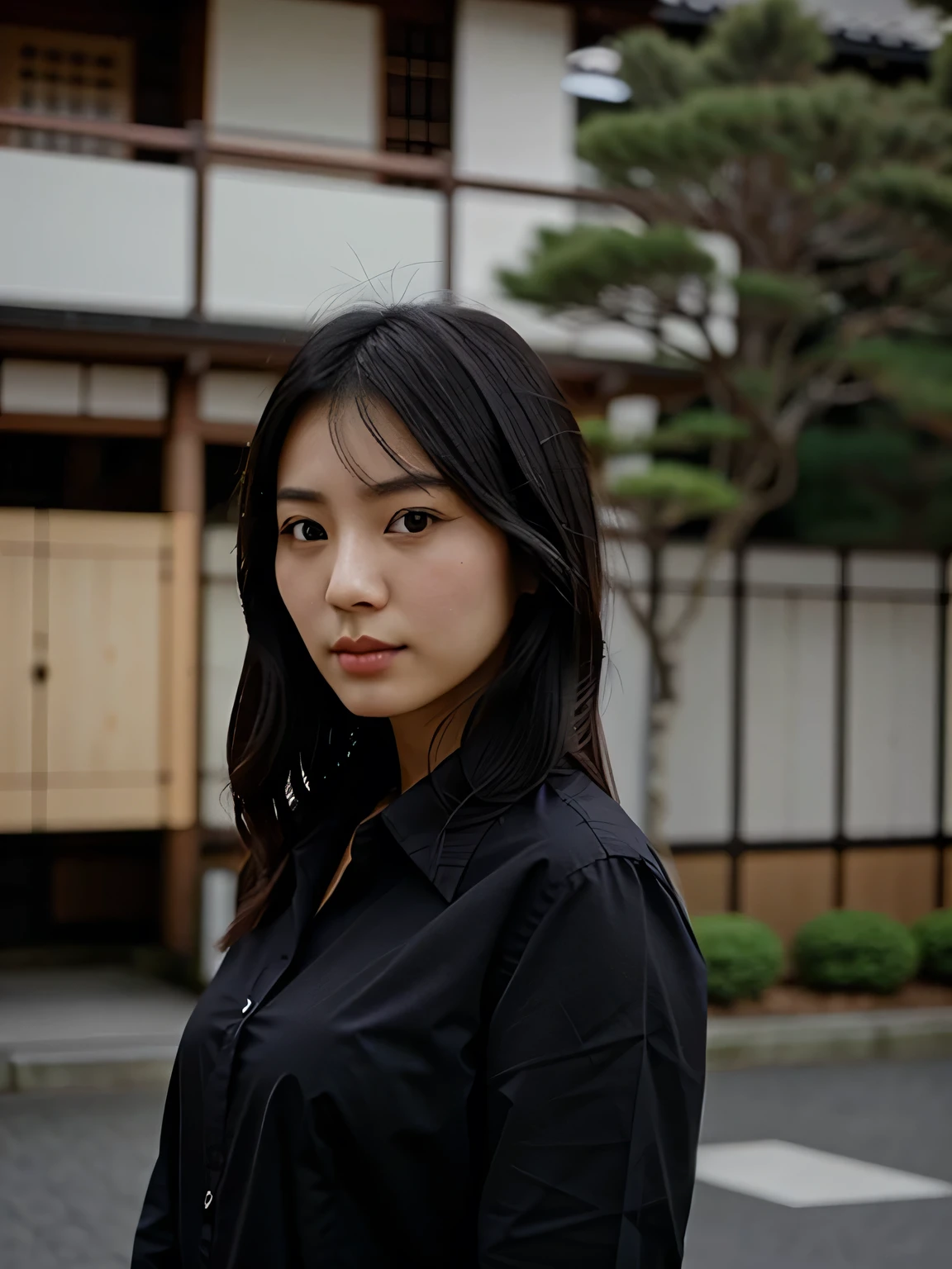Front profile photo, extremely beautiful Japanese woman, 25 years old, black hair, smart dress shirt
