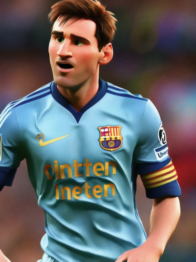 Lionel Messi, (pixar style) (masterpiece:1.2) (bokeh) (best quality) (detailed skin) (detailed texture) (8k) (claymation) (cinematic lighting) (sharp focus