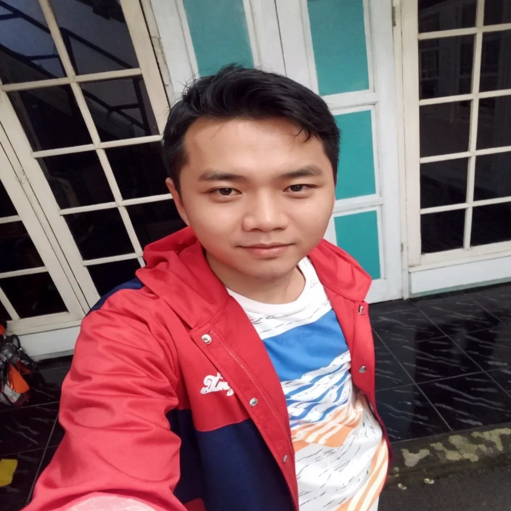 an Indonesian man taking photos in the Korean crowd, wearing a jacket and standing straight facing the camera. The photo was taken from the front position, the background is one of the cities in South Korea, the image looks like it was taken by a professional photographer.
