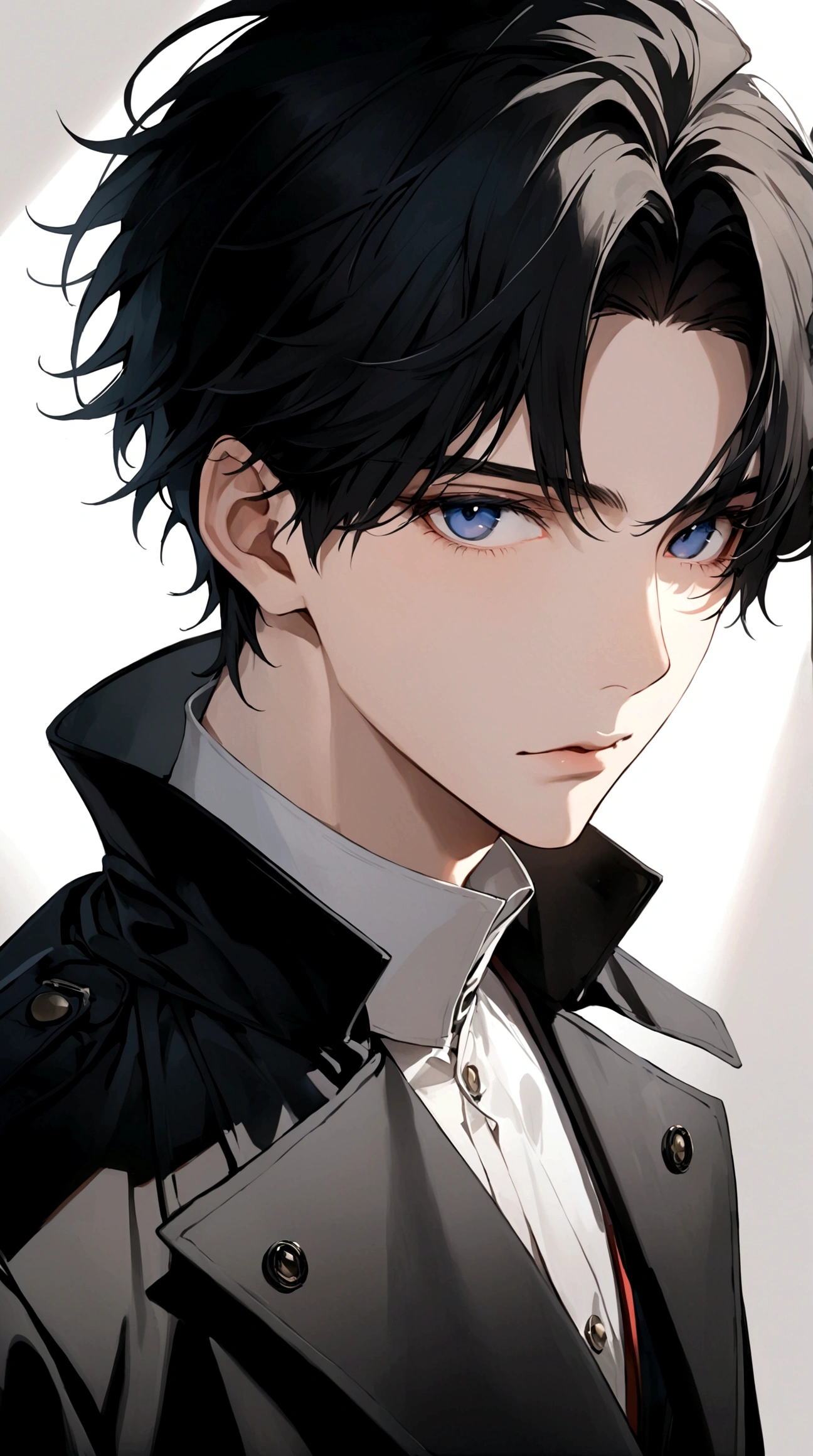 Exquisite facial features,Young male,Black trench coat