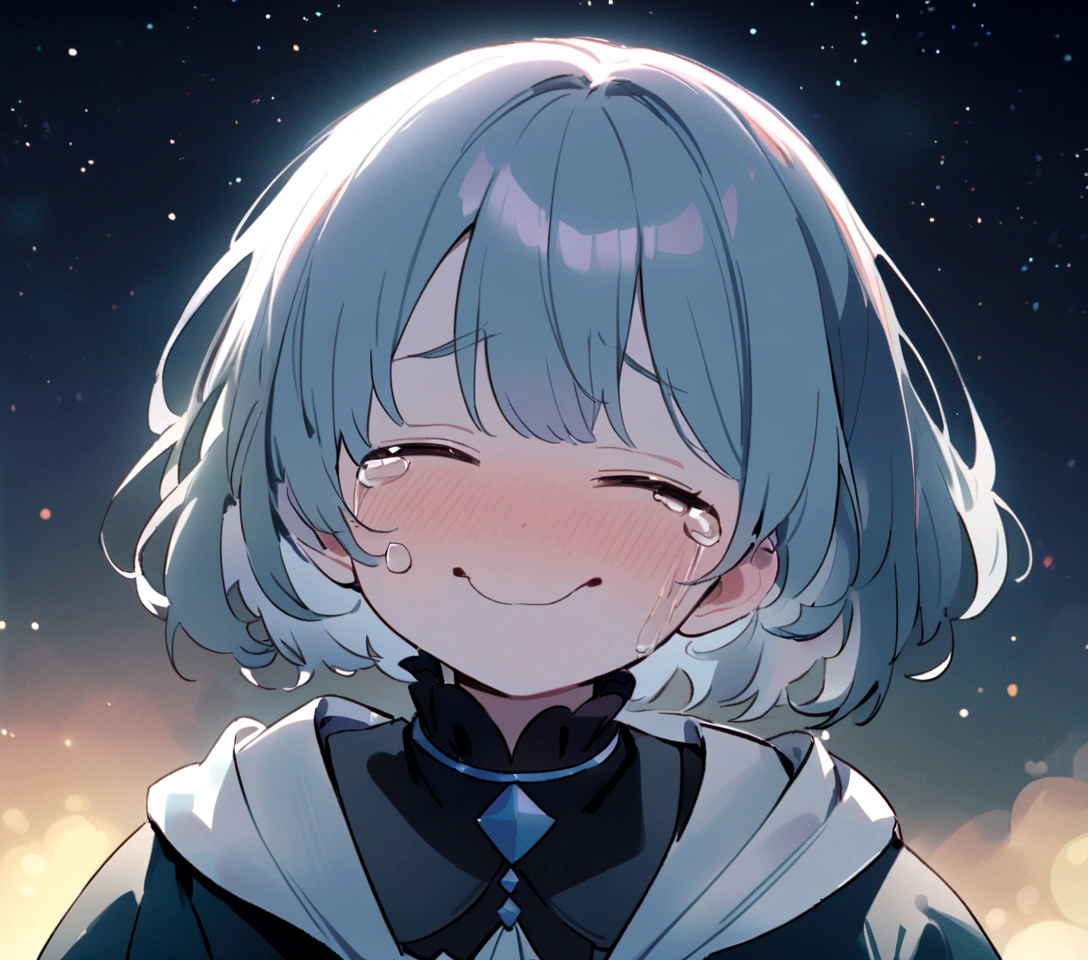 Blue Archive、Hoshino、Crying face、Night Sky、Under the stars、high quality、Extremely cute