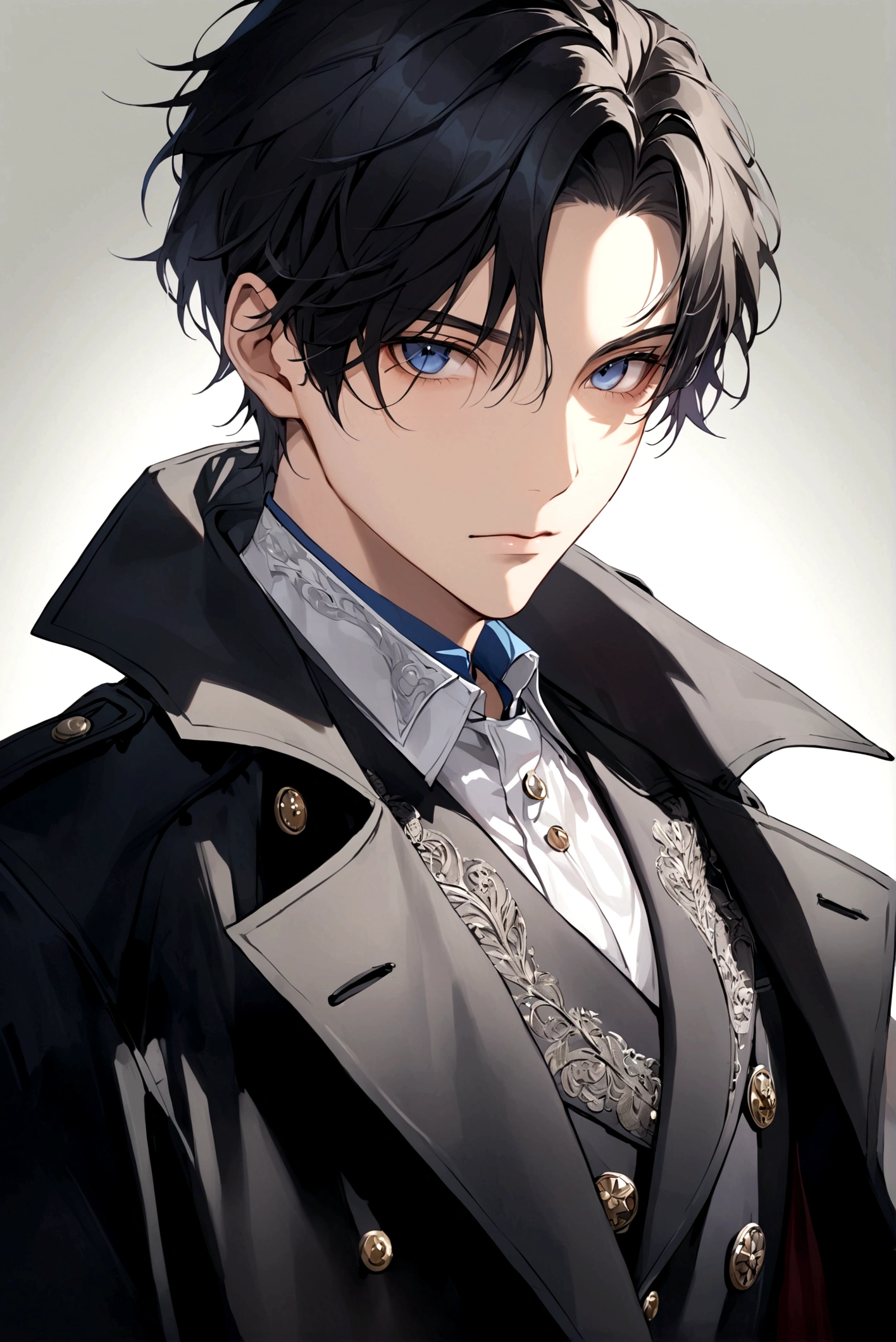 Exquisite facial features,Young male，Black trench coat