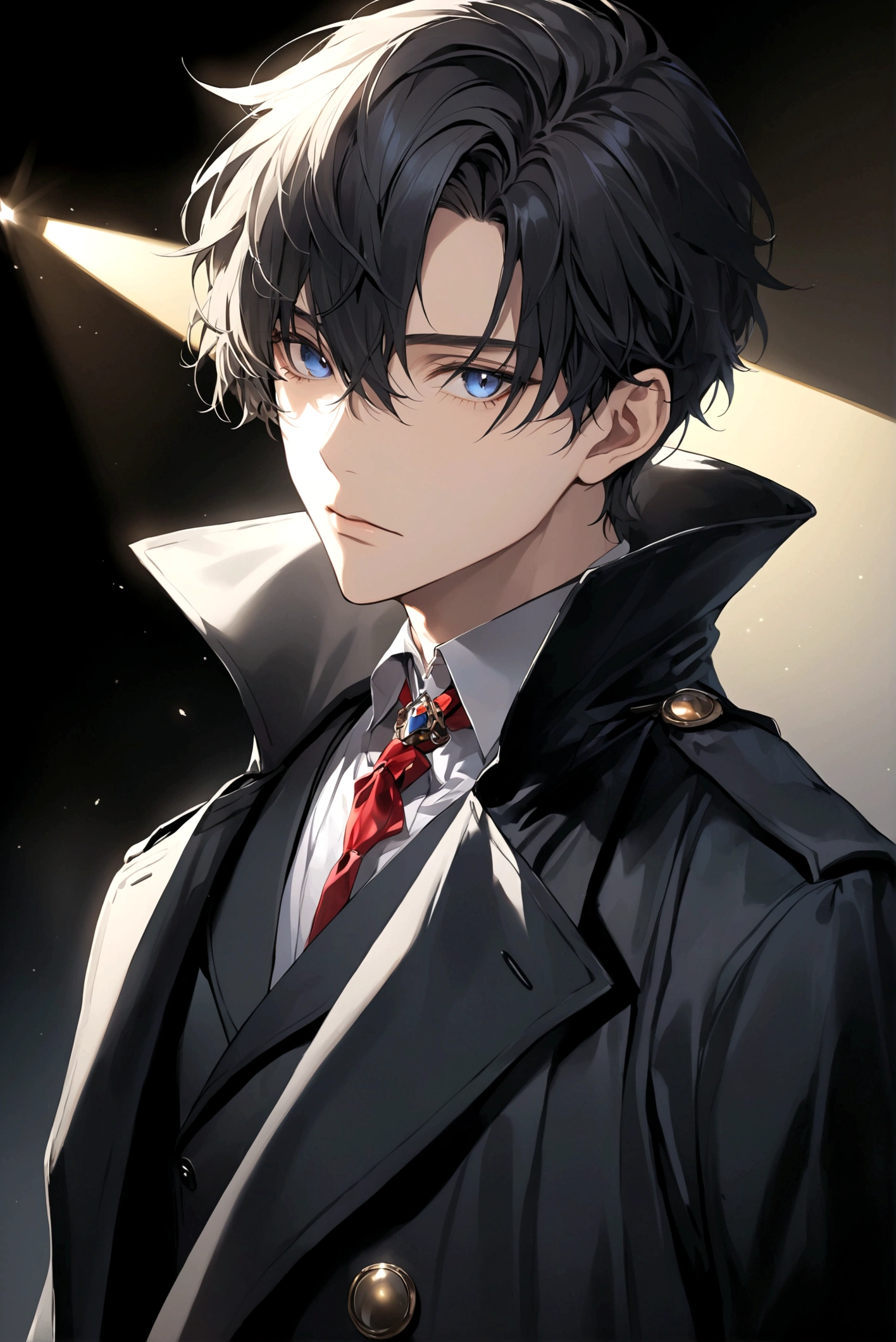 Exquisite facial features,Young male,Black trench coat