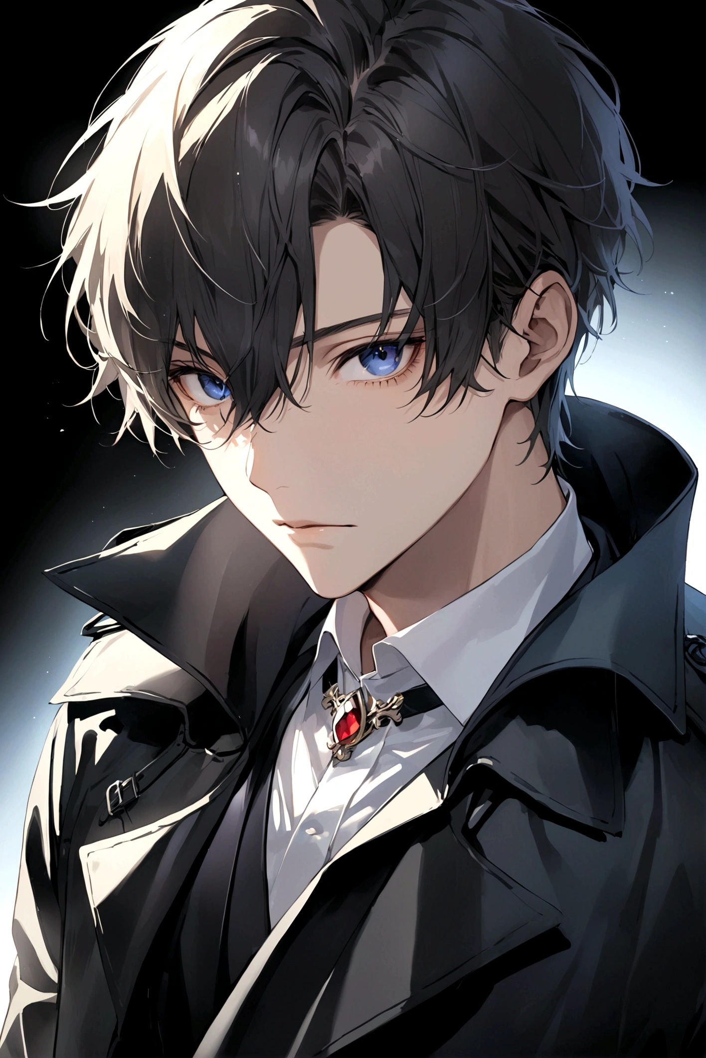 Exquisite facial features,Young male,Black trench coat