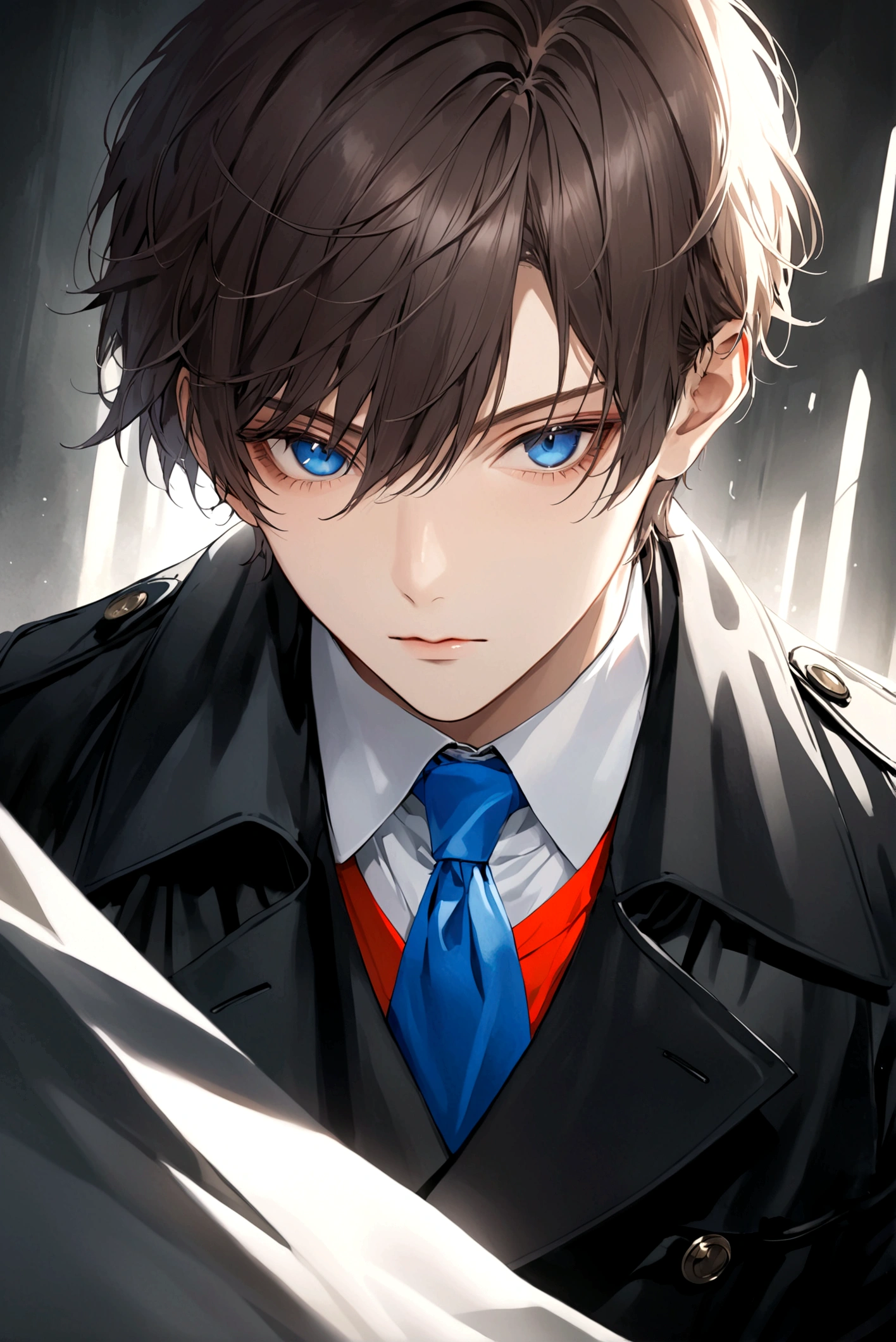 Exquisite facial features,Young male,Black trench coat