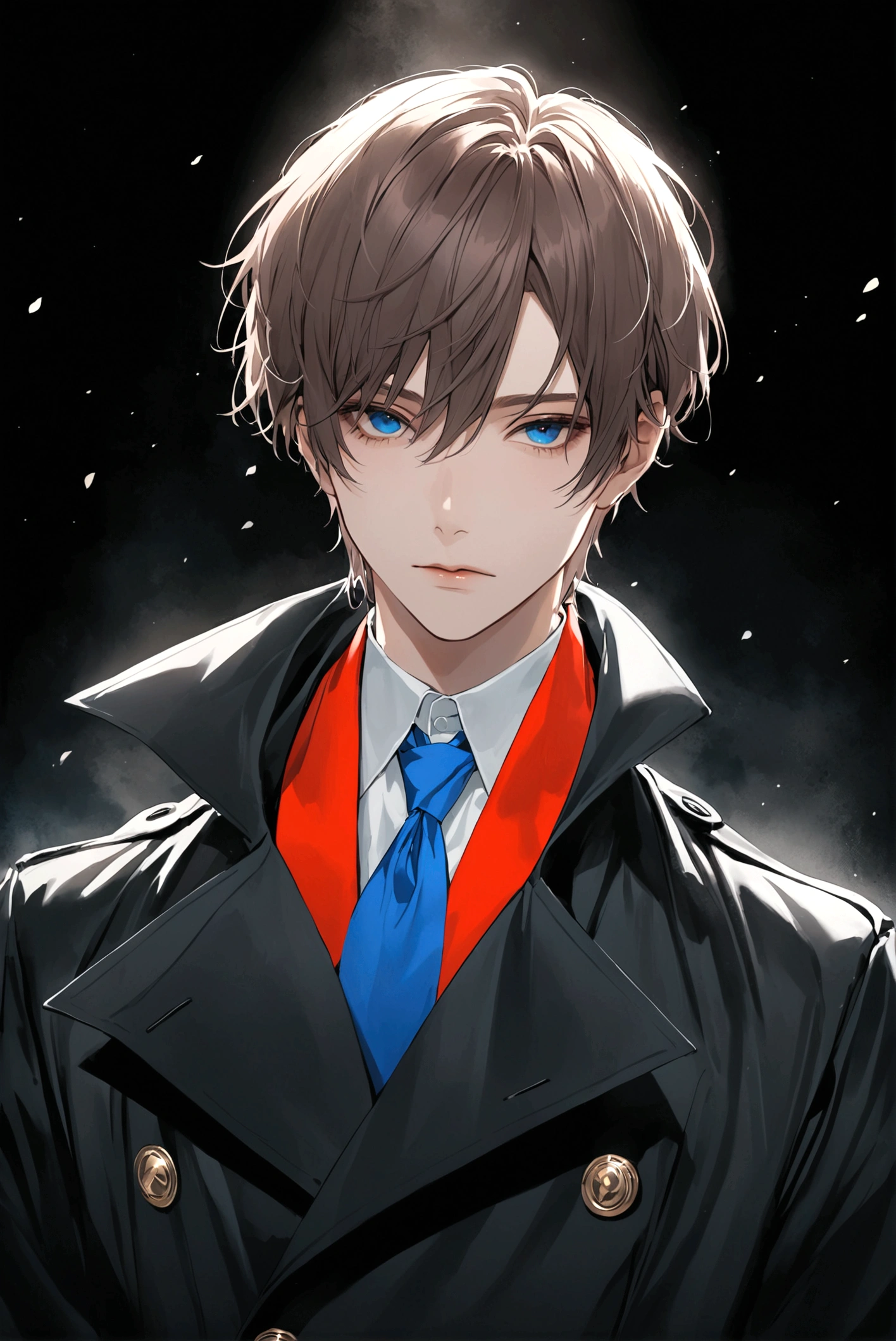 Exquisite facial features,Young male,Black trench coat