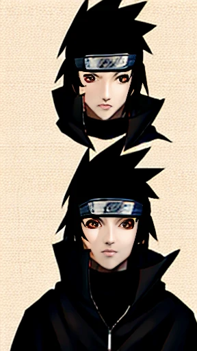 black and white image art, best quality, ultra-detailed, illustration, Sasuke Uchiha A black-haired, black-eyed man looks at the camera with a serious look on his face.
