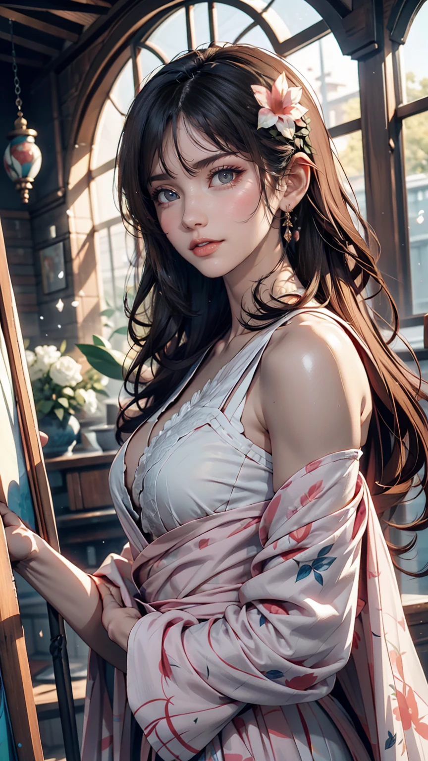 Painting of a woman with flowers on her face, Anime Style, Jojo anime style, detailed Anime Face, Anime Face, Hisoka, highly detailed angry Anime Face, Inspired by anime, Face Anime Portrait, Angry expression, Stern expression, pretty Anime Face, Yaoi Kasuma, Anime Styleキャラクター, Anime Styleのポートレート, portrait of Hisoka hunter hunter