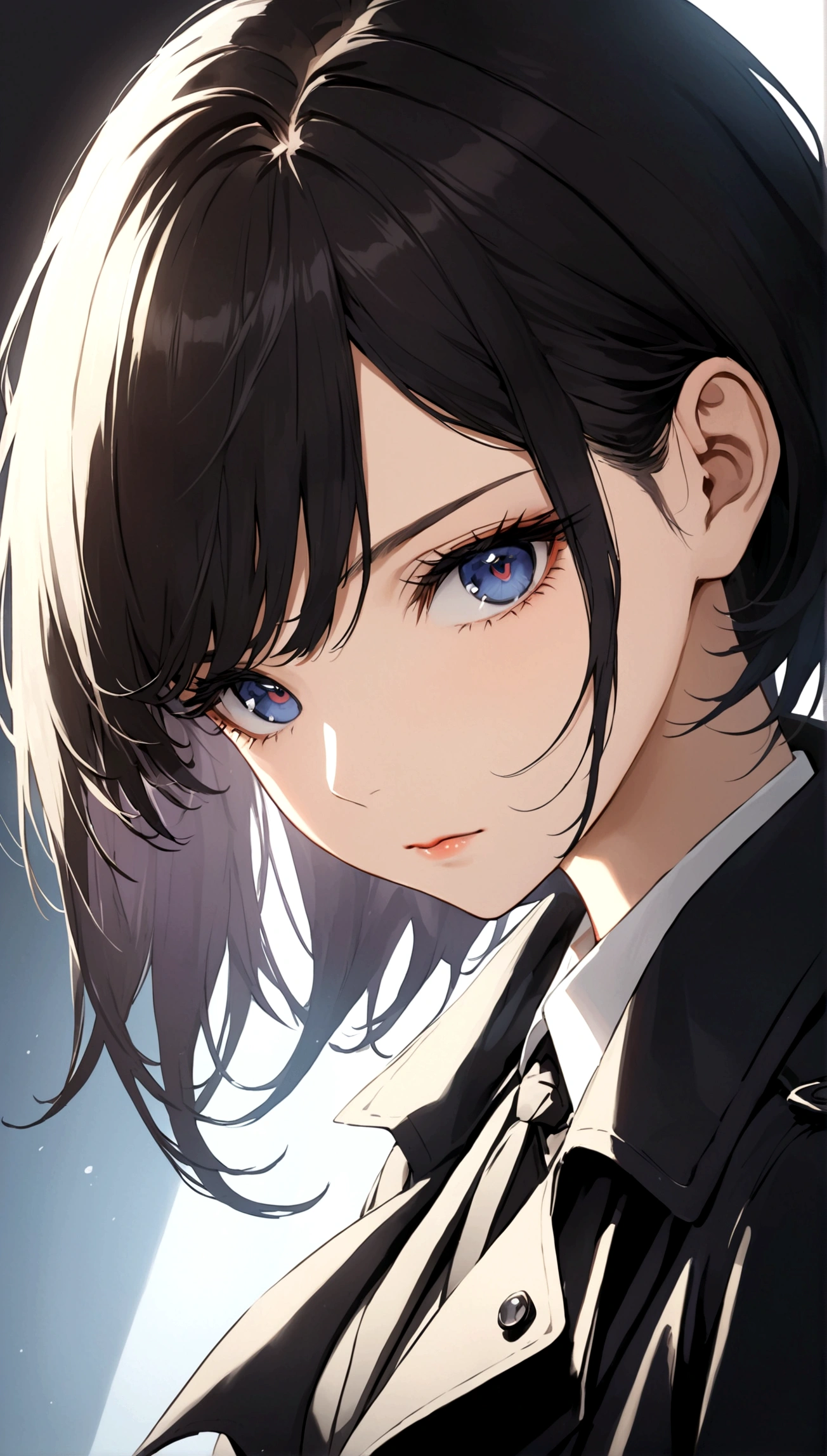 Exquisite facial features,Young women,Black trench coat