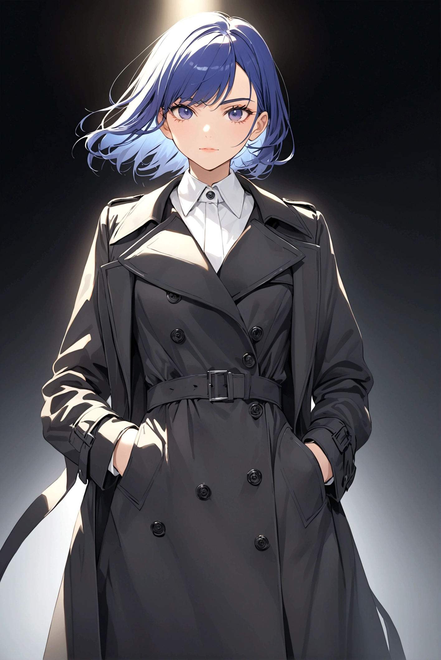 Hands in pockets,Exquisite facial features,Young women,Black trench coat