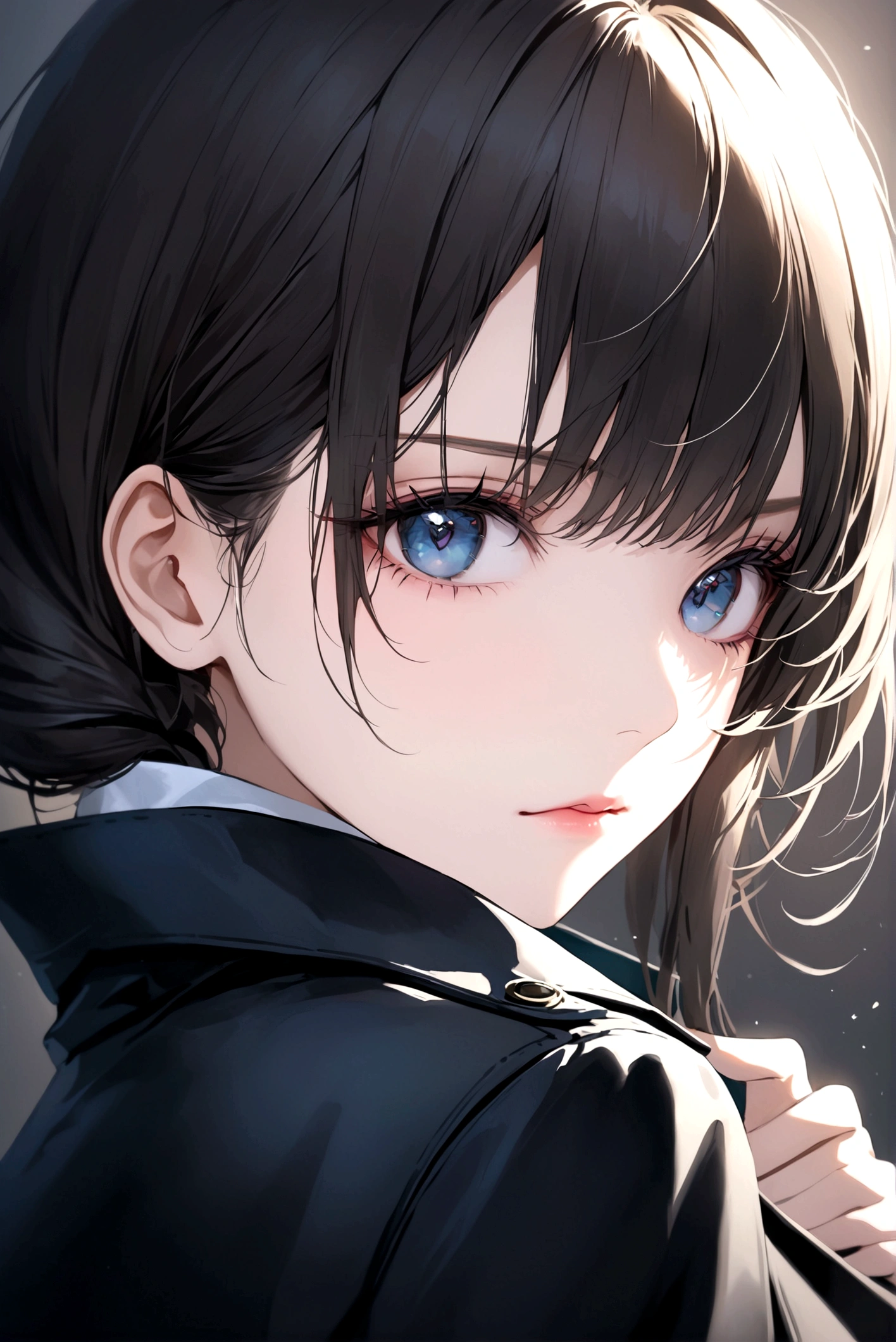 Exquisite facial features,Young women,Black trench coat