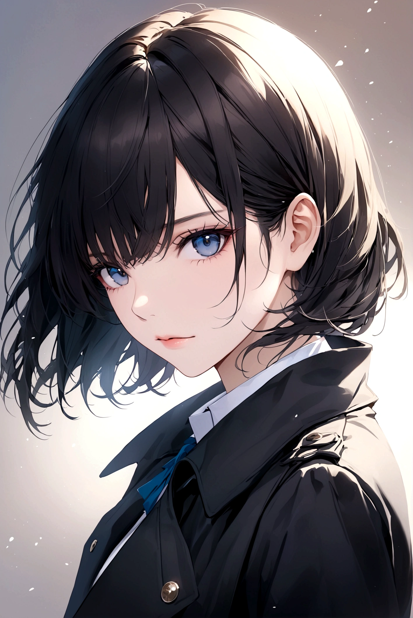 Exquisite facial features,Young women,Black trench coat