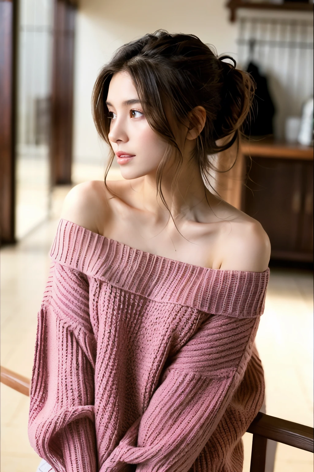 ((best quality)), ((masterpiece)), (detailed), 1girl, off-shoulder sweater, 