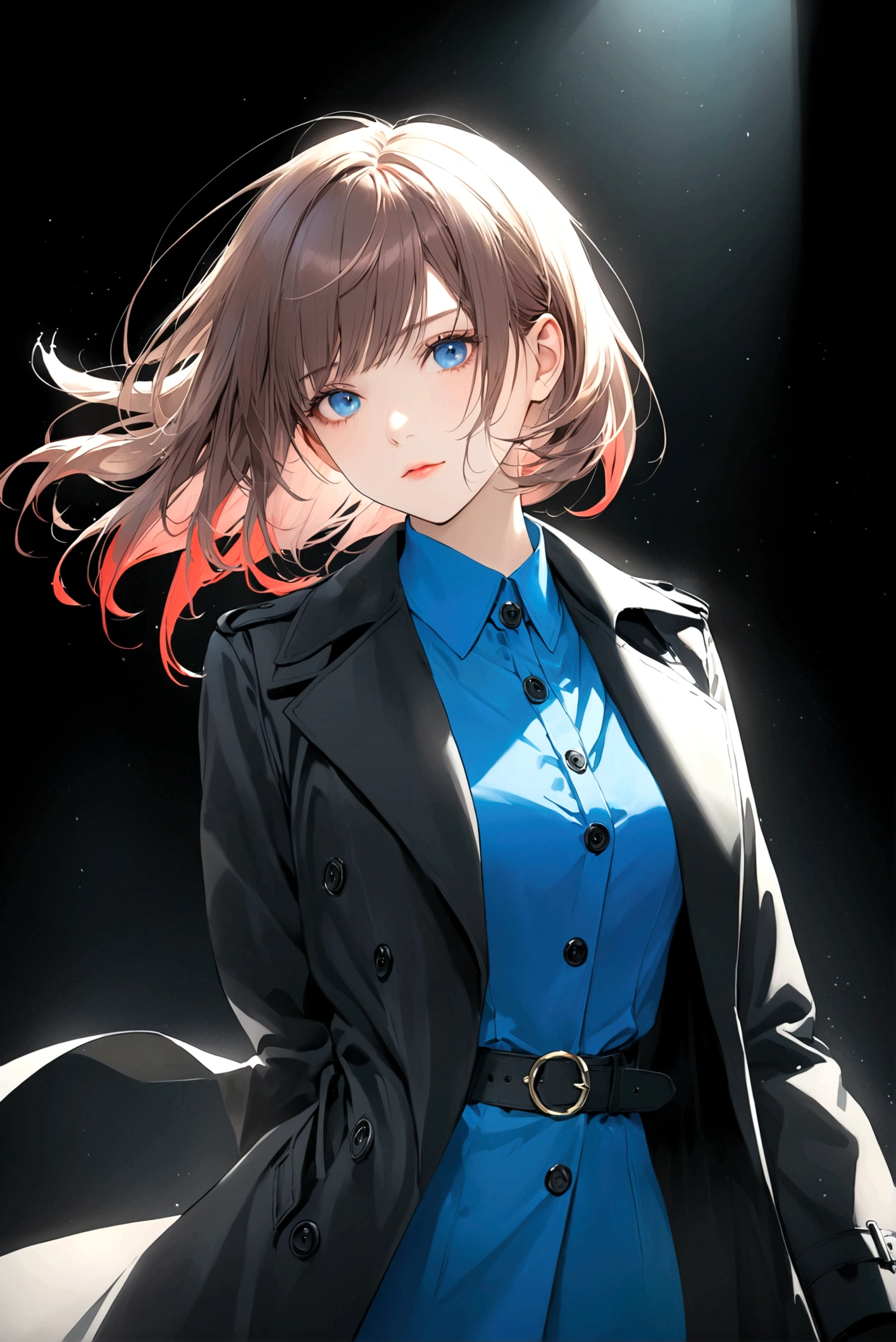 Exquisite facial features,Young women,Black trench coat