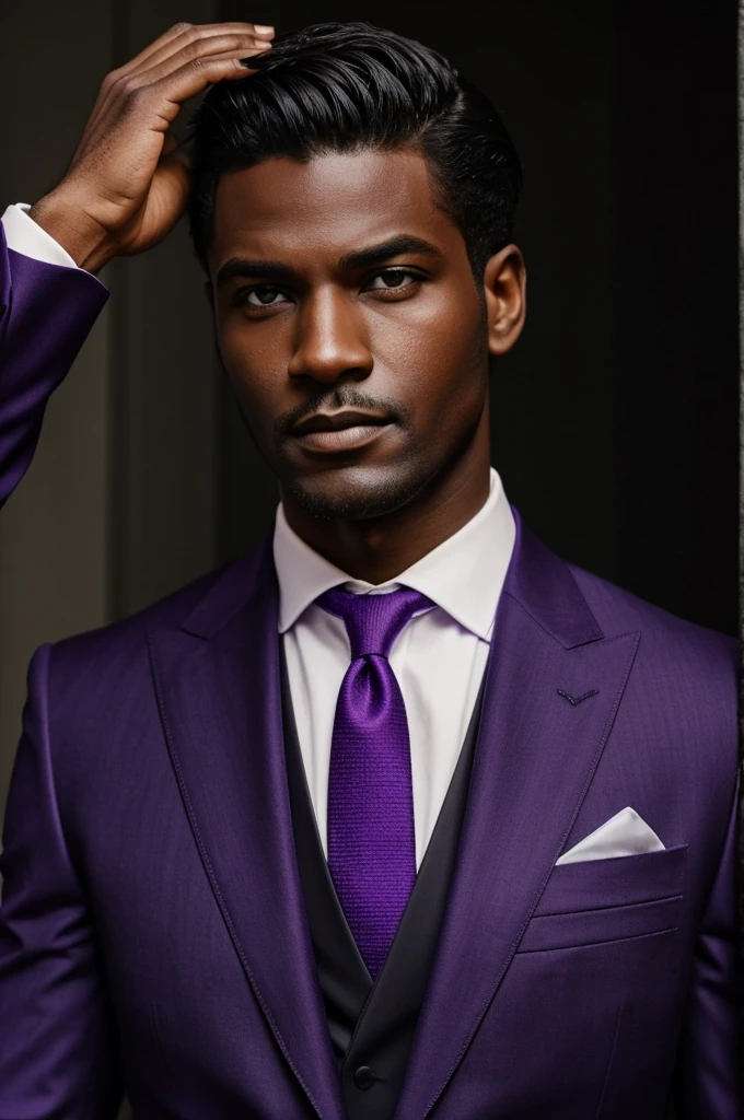 A man in a dark purple suit with an eye for a head