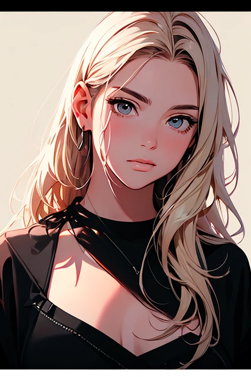 2D illustration, anime, portrait в изобразительном искусстве, in manhwa style, Bishamon from Noragami, 1 Girl, blond long hair, big hair, curly hair, {{фиоsummerвые глаза}}, draw up, Beautiful, a high resolution, masterpiece, Best quality, high detail, high detailed eyes, Grain filter, Detailed lips, a high resolution, ultra detailed, portrait, Caucasian Woman, Realistic proportions, Anatomically accurate, rosy cheeks; dark lighting, High quality, Awarded, a high resolution, 8K,, summer, obscene, Granularity, Илфорд HP5, 80 mm, strong soman, confident, Black clothes, (piece of art:1.2), better quality, pixiv, cool girl, glorious, blond hair, two, short shorts, big chest, brilliant earnings