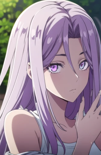 Tokimi, Tokimi, Purple hair, (Purple eyes:1.1), long hair,
break dress, Bare shoulders, White dress,
break looking at viewer,
break outdoors,
break (Tafah:1.2), Best quality, High accuracy, Unity wallpaper 8k, (clarification:0.8), (Beautiful detailed eyes:1.6), Highly detailed face, Perfect lighting, Highly detailed CG, (Perfect hands, Perfect anatomy),