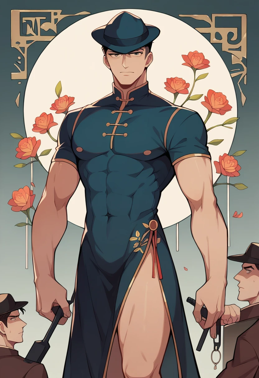 movie poster, highres, top quality, best quality, paid reward available, unparalleled masterpiece, perfect artwork, absurdres, High-quality illustrations, super high resolution, detailed background, perfect anatomy(1boy, detective, 1woman in Chinese dress)Crime mystery,