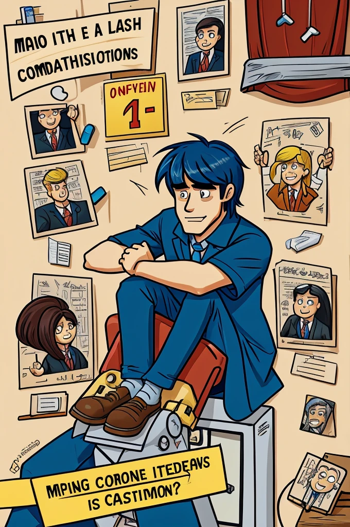 Almost death conditions of a cartoon man whos hair is straight for doing msth problems for a long time