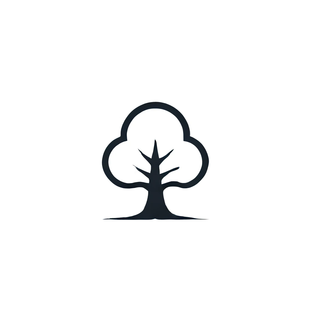 tree shaped logo design. with a geometric, flat style without color gradations, with neat shapes in black and white, monochrome