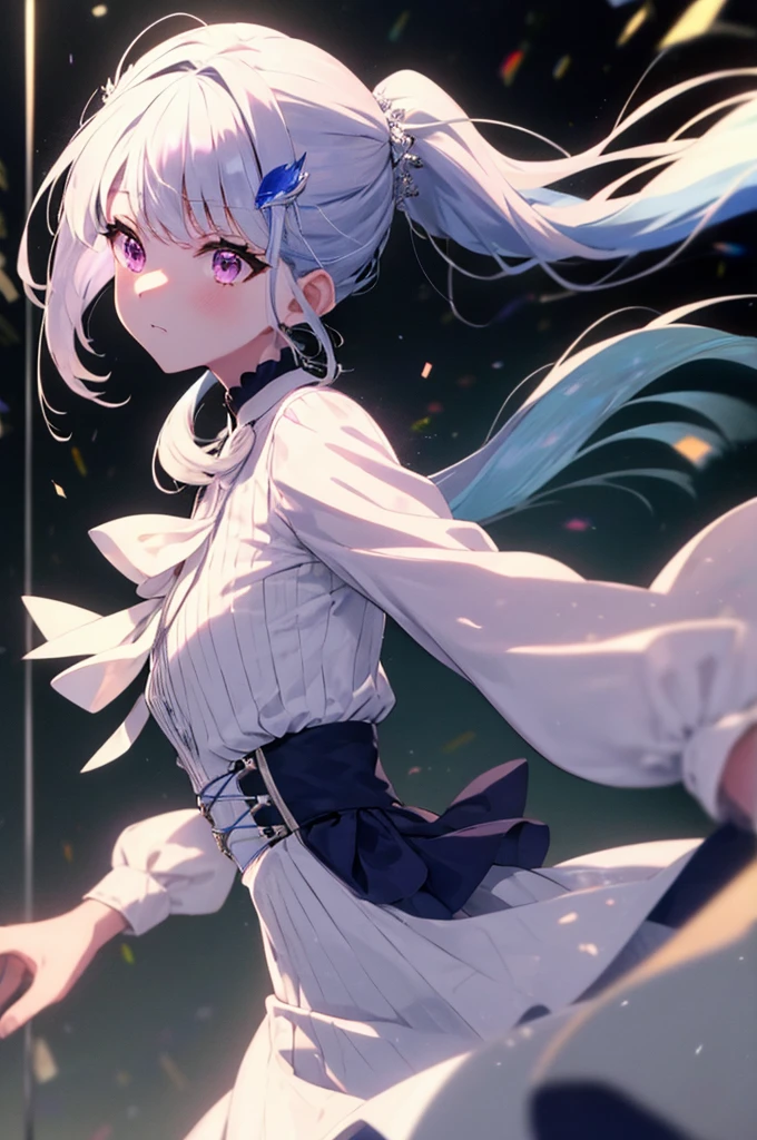 Rizeheruesta（Nijisanji）,ponytail,Gray Hair,Light blue hair on the inside,hair ornaments,Purple eyes,Maid clothes,beautiful,masterpiece,high resolution,Medium chest