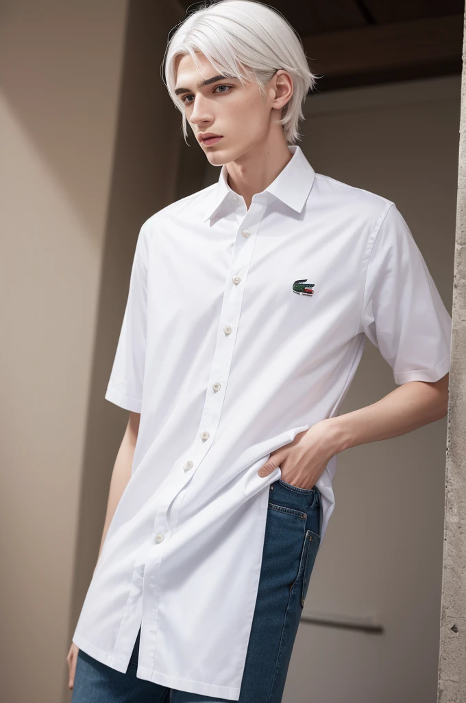 White hair Juliete Lacoste shirt men&#39;s jeans 